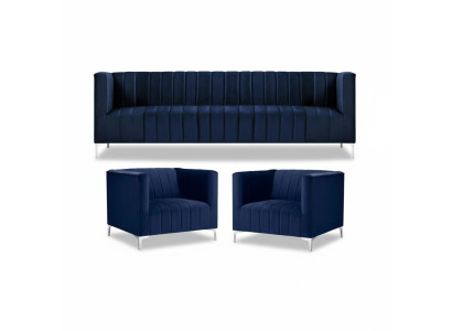 Navy blue sofa set three-seater fabric new creative design sofa 2 armchairs modern