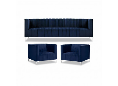 Navy blue sofa set three-seater fabric new creative design sofa 2 armchairs modern