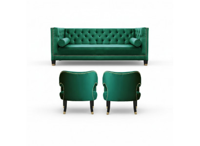 Green Chesterfield 3-SeaterTextile Modern Design Creative Furniture Sofa Fabric