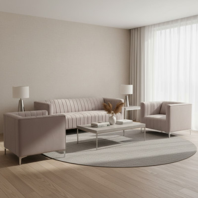 Beige sofa set Chesterfield furniture modern design textile living room couches