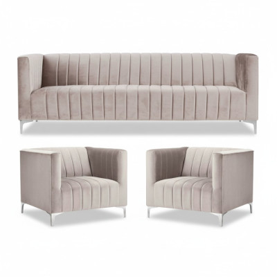Beige sofa set Chesterfield furniture modern design textile living room couches