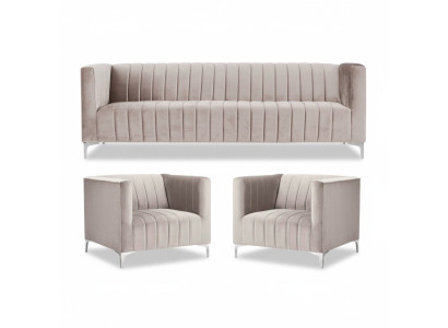 Beige sofa set Chesterfield furniture modern design textile living room couches