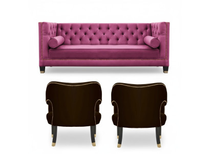 Rosa Chesterfield 2-seater Black Textile Modern Design Luxury Furniture Sofa Set New
