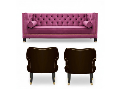 Rosa Chesterfield 2-seater Black Textile Modern Design Luxury Furniture Sofa Set New