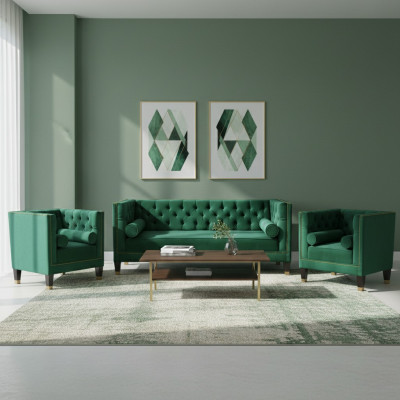 Green Chesterfield Couch Velvet Sofa Sofa Set Couches Sofas Upholstery 311-Seater