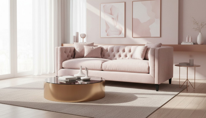 Pink three-seater sofa modern fabric living room design couches new luxury furniture new