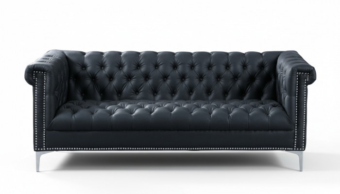 Black Three-Seater Chesterfield Modern Design Couch Leather Sofa Designer Furniture