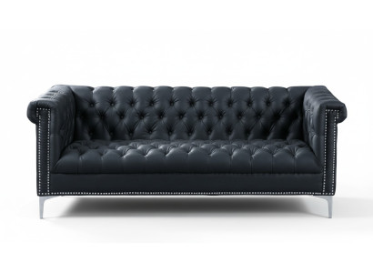 Black Three-Seater Chesterfield Modern Design Couch Leather Sofa Designer Furniture