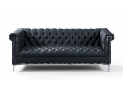Black Three-Seater Chesterfield Modern Design Couch Leather Sofa Designer Furniture