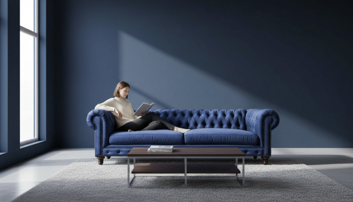 Blue Chesterfield Three-Seater Modern Design Couches Sofa Furniture Fabric Sofas New