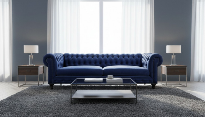 Blue Chesterfield Three-Seater Modern Design Couches Sofa Furniture Fabric Sofas New