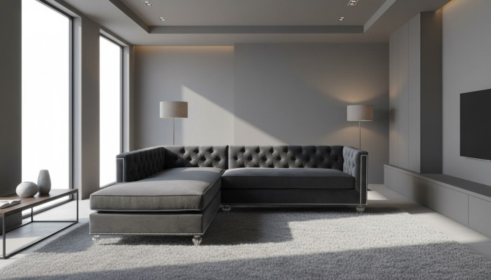 Corner sofa living landscape couch corner suite upholstered velvet fabric furniture design grey