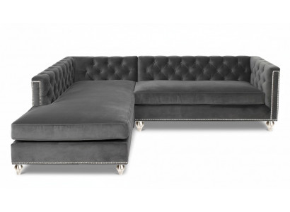 Corner sofa living landscape couch corner suite upholstered velvet fabric furniture design grey