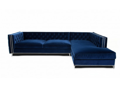 Blue corner sofa, XXL living landscape, furniture design couch, corner set upholstery, big Chesterfield.