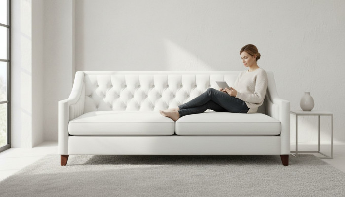White Three-Seater Chesterfield Modern Design Couch Textile Sofa New Original Furniture