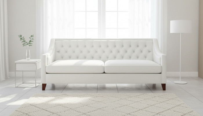 White Three-Seater Chesterfield Modern Design Couch Textile Sofa New Original Furniture
