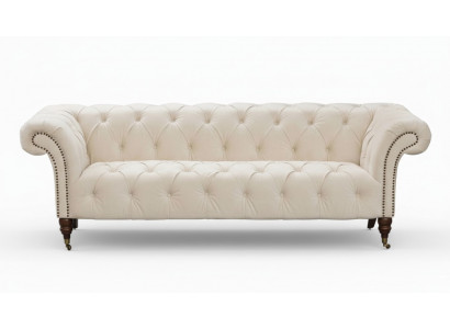 Beige Chesterfield Three-Seater Modern Design Couch Fabric Sofa Designer Furniture