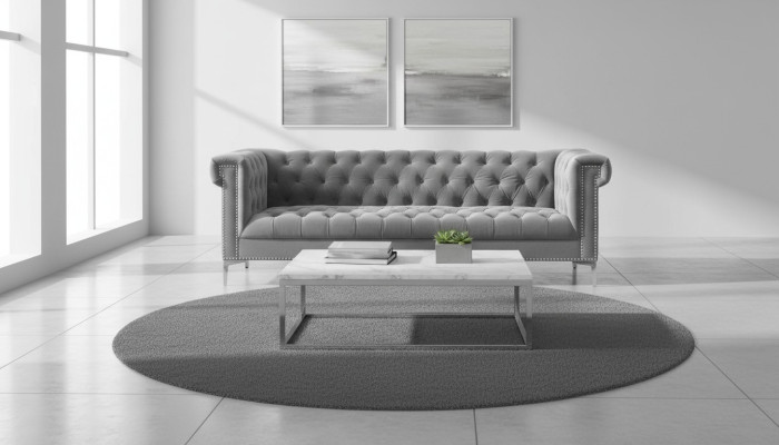 Gray Chesterfield Three-Seater Fabric Living Room Design Couches Upholstered Sofas New