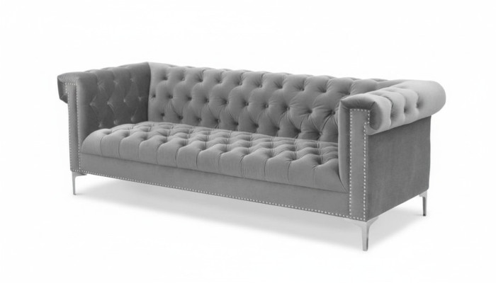 Gray Chesterfield Three-Seater Fabric Living Room Design Couches Upholstered Sofas New