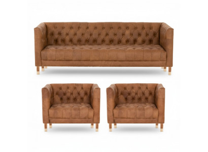 Brown velvet Chesterfield 2 armchairs leather modern design furniture sofa set sofas new
