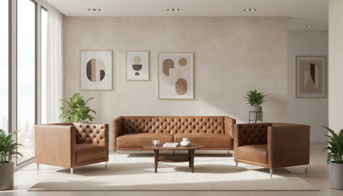 Brown Chesterfield 2 Armchairs Leather Modern Design Sofa New Creative Furniture Sofa Set