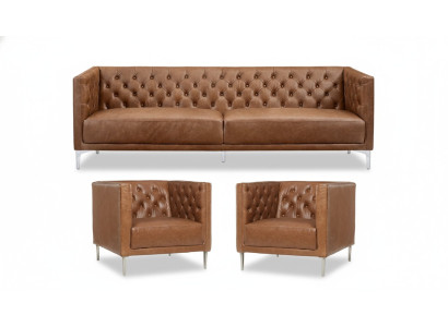 Brown Chesterfield 2 Armchairs Leather Modern Design Sofa New Creative Furniture Sofa Set