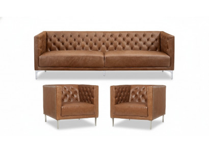 Brown Chesterfield 2 Armchairs Leather Modern Design Sofa New Creative Furniture Sofa Set
