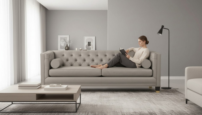Taupe three-seater Chesterfield modern design couches leather sofa fabric furniture new