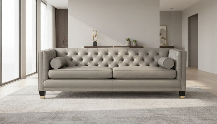 Taupe three-seater Chesterfield modern design couches leather sofa fabric furniture new