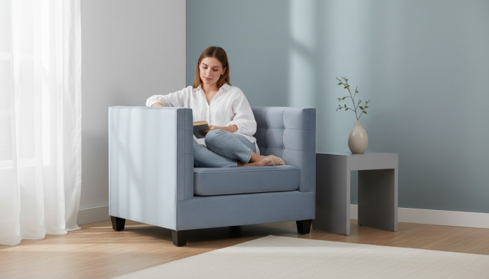Blue Chesterfield armchair living room fabric textile creative furniture modern