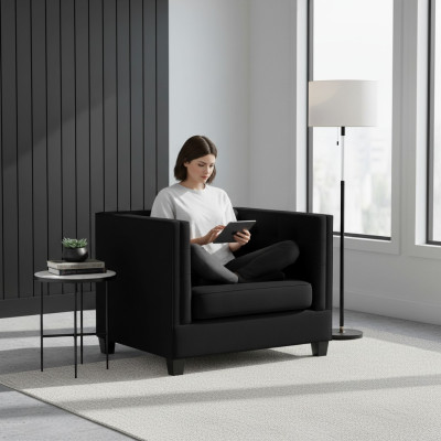 Chesterfield Armchair Creative Furniture Textile Fabric Black New Living Room