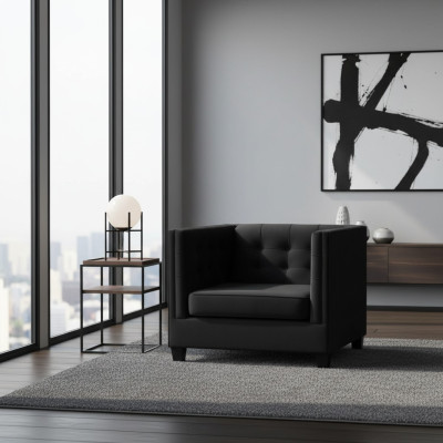Chesterfield Armchair Creative Furniture Textile Fabric Black New Living Room