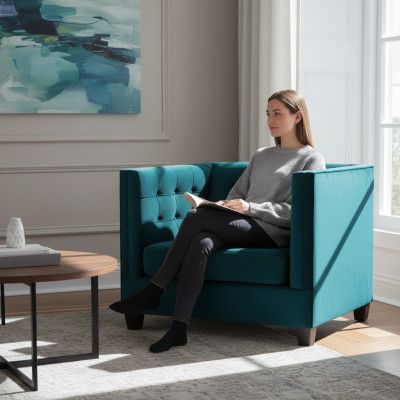 Chesterfield armchair, fabric, sea green, creative furniture, new, living room.