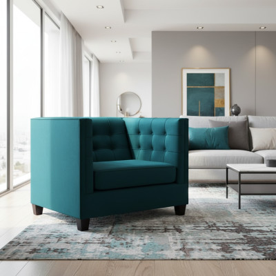 Chesterfield armchair, fabric, sea green, creative furniture, new, living room.