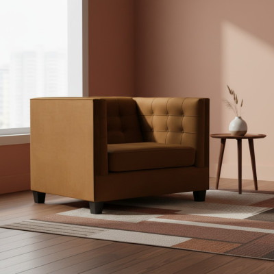 Modern Chesterfield Armchair Textile Fabric Brown Creative Furniture Living Room