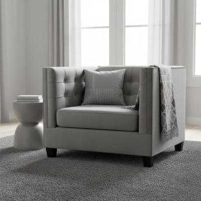 Chesterfield Armchair Textile Fabric Gray New Living Room Modern Creative
