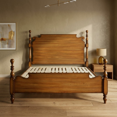 Nostalgia bed made of solid wood with artfully turned elements