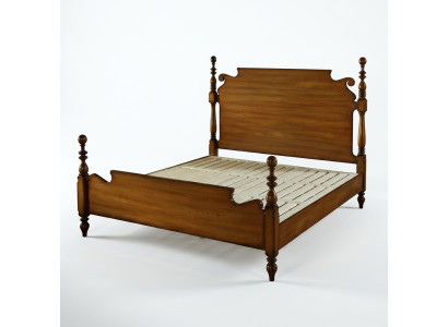 Nostalgia bed made of solid wood with artfully turned elements