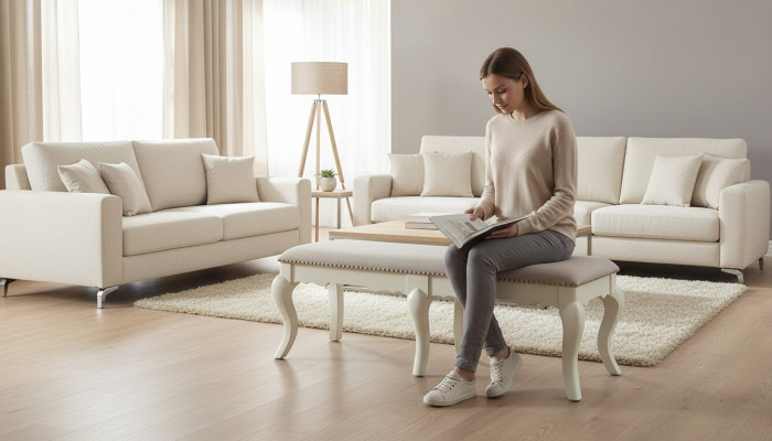 Stool Chair TV Design Upholstery Footstool Classic Textile New Ottoman