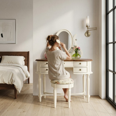 Vanity table mirror stool complete dresser bedroom country-style furniture console