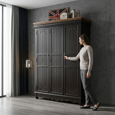 Wardrobe Antique Style Cabinets Black Country House Furniture Bedroom Wardrobe