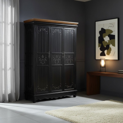 Wardrobe Antique Style Cabinets Black Country House Furniture Bedroom Wardrobe