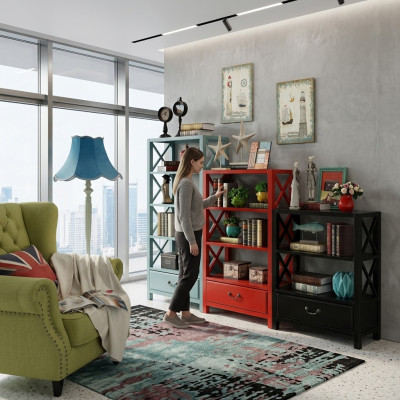 Display case wood shelf room divider designer wood shelves loft style cabinet red set