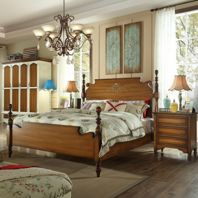 Design bedroom 3-piece bed 2x nightstand American luxury bed set furniture