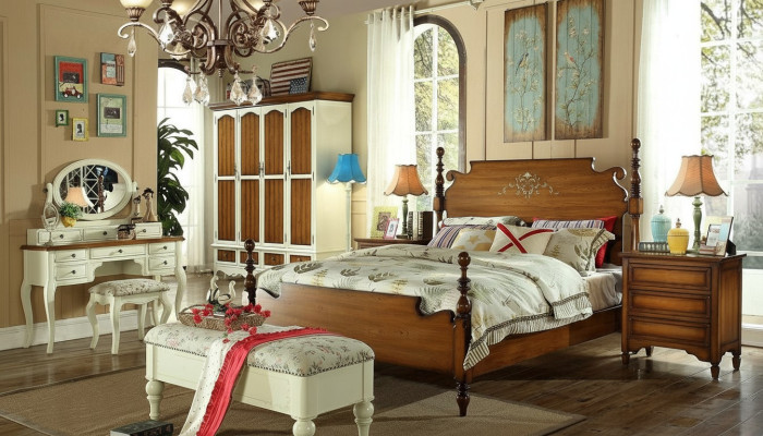 Designer double bed wood American hotel luxury bedroom new