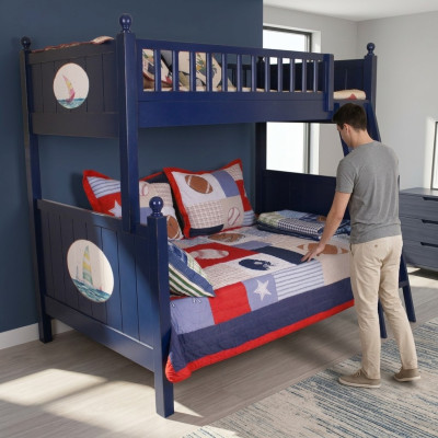 Classic children's bed, bunk bed, blue loft bed, play bed, children's bed, bunk bed.