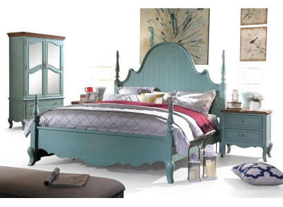 Gentle blue solid wood country-style bedroom furniture suite