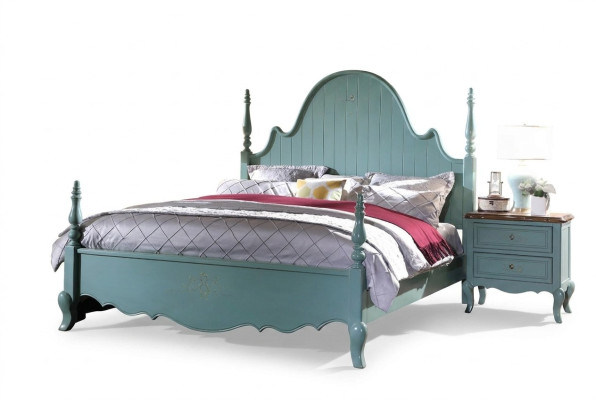 Country house bedroom blue bed wood classic furniture beds 180x200cm set new