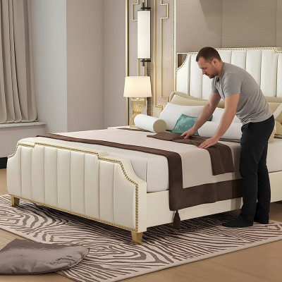 Design double bed hotel luxury bedroom 180x200cm leather beds upholstery