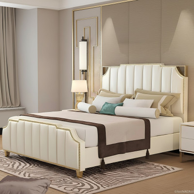 Design double bed hotel luxury bedroom 180x200cm leather beds upholstery